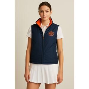 LAUREN RALPH LAUREN reversible crested navy and orange full zip vest size medium